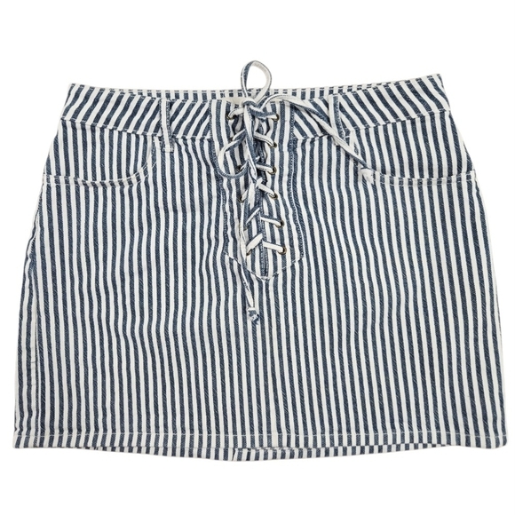 PacSun Dresses & Skirts - 0067 Pacsun Striped Denim Blue White Mini Skirt Festival Cowgirl Y2K Size 26